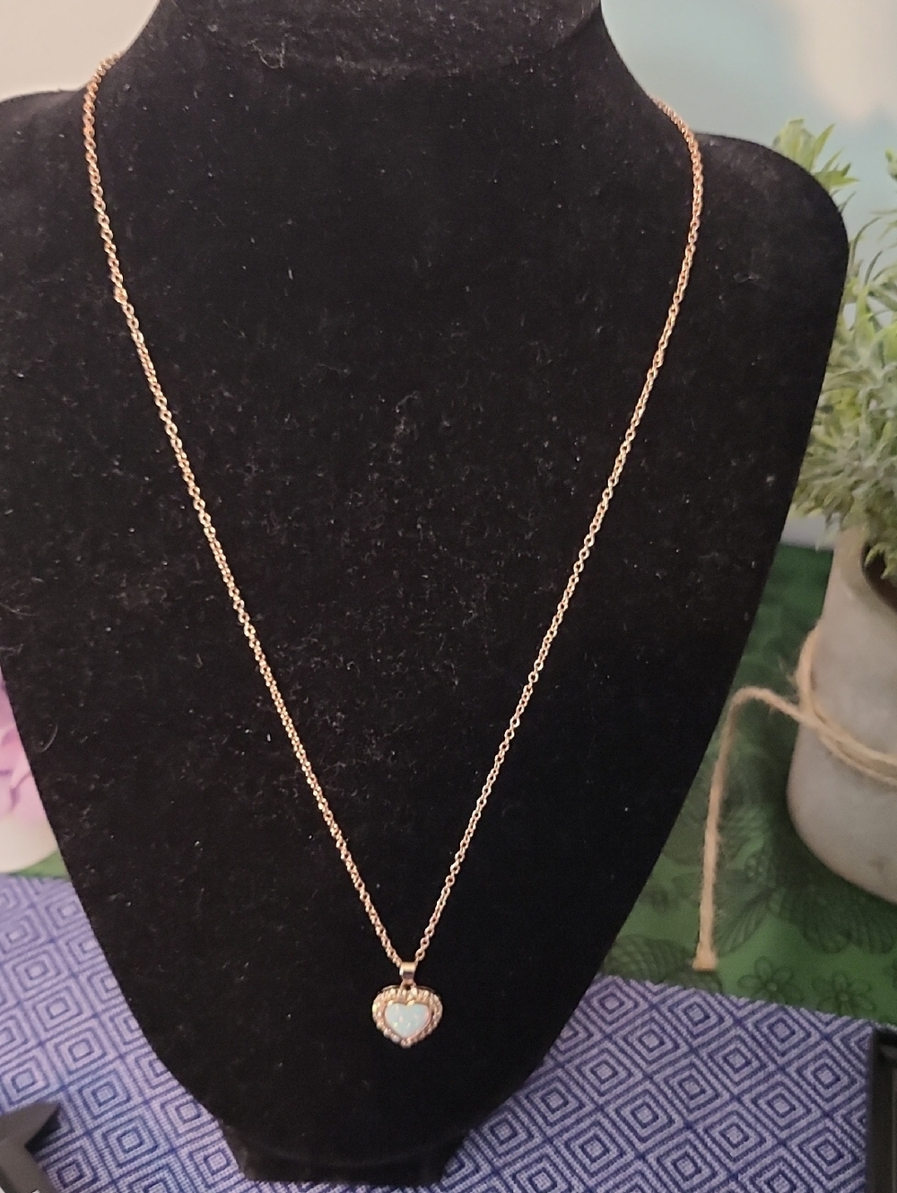 Rose Gold Heart Pendant Necklace with Opal Accent - Women Jewelry